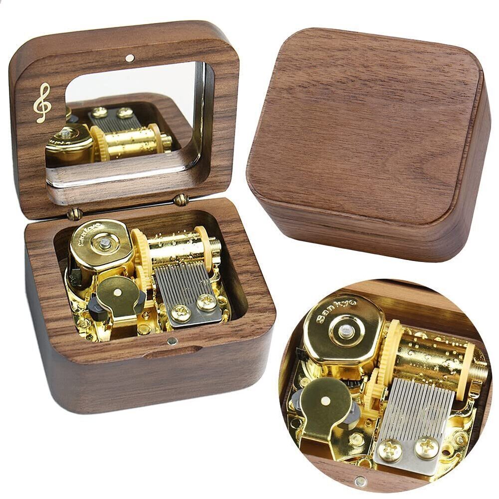 8716 Vintage Wood Carved Mechanism Musical Box Wind Up Music Box Gift